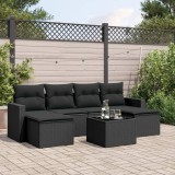 VidaXL Set canapele de grădină cu perne, 7 piese, negru, poliratan