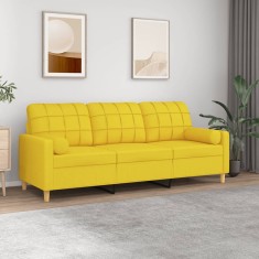 vidaXL Canapea cu 3 locuri cu pernuțe, galben deschis, 180 cm, textil 3200795