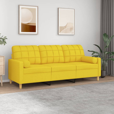 Gossi canapea cu 3 locuri cu pernute, galben deschis, 180 cm, textil foto