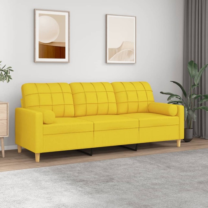 Gossi canapea cu 3 locuri cu pernute, galben deschis, 180 cm, textil