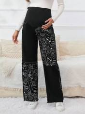 Blugi largi cu imprimeu si talie elastica, Maternity, negru foto
