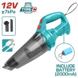Aspirator auto portabil TOTAL 12V, 0,5L, cu acumulator si incarcare USB-C