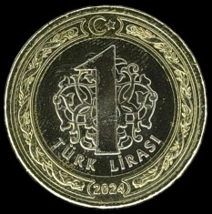 TURCIA 1 LIRA 2024 , Bimetal - grosime 1,67 mm , KM 1575 , a UNC / UNC
