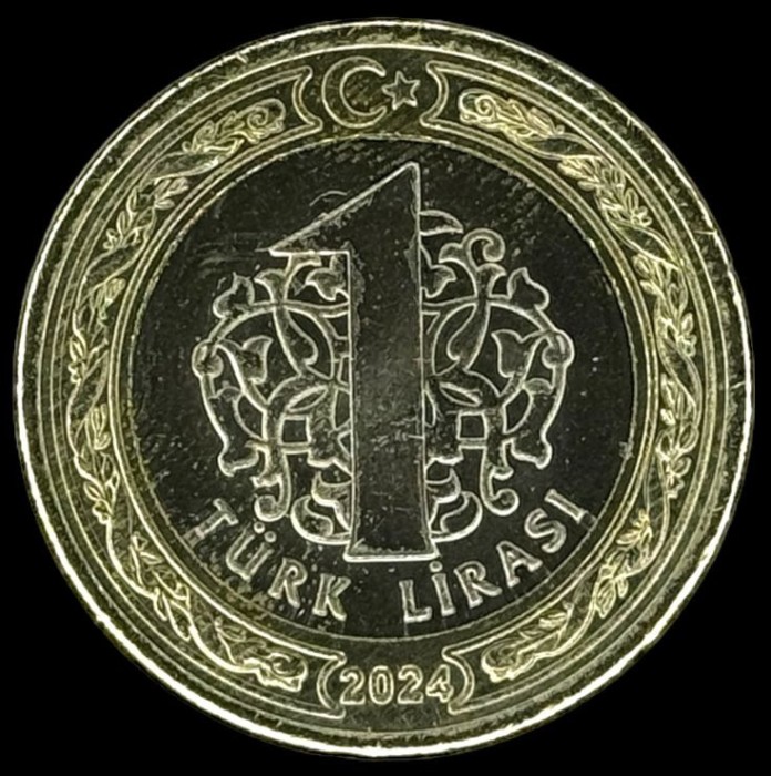 TURCIA 1 LIRA 2024 , Bimetal - grosime 1,67 mm , KM 1575 , a UNC / UNC