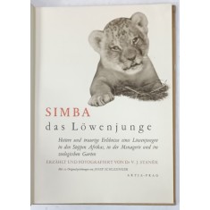 SIMBA , DAS LOWENJUNGE( SIMBA , PUIUL DE LEU ) von Dr. V. J. STANEK, 1956, TEXT IN LIMBA GERMANA
