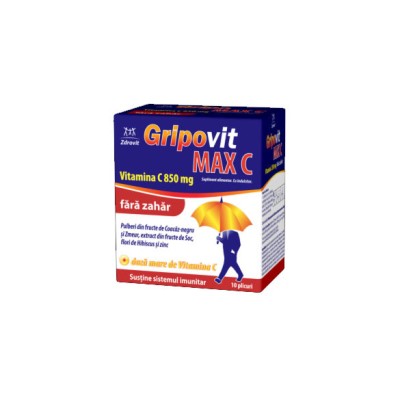 Gripovit Max C Vitamina C Fara Zahar 10dz Zdrovit foto