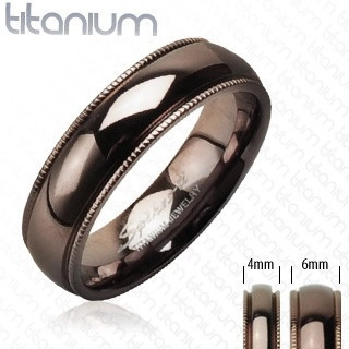 Inel din titan cu marginile zimțate, de culoarea cafelei - Marime inel: 49 foto