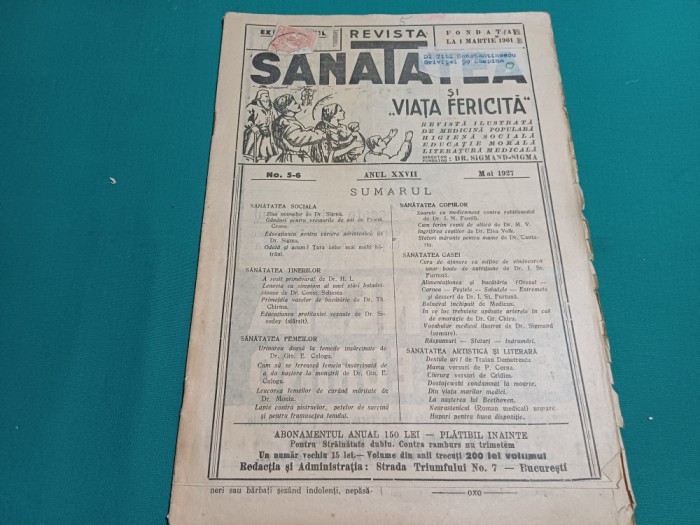 REVISTA SĂNĂTATEA ȘI VIAȚA FERICITĂ * NR. 5-6* MAI 1927 *27