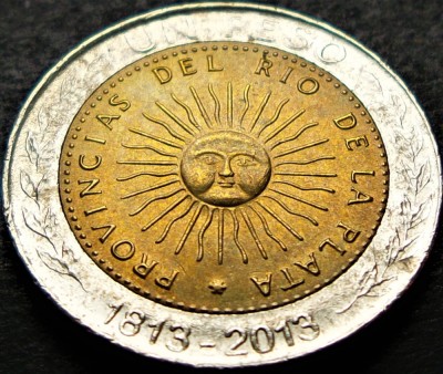 Moneda bimetal comemorativa 1 PESO - ARGENTINA, anul 2013 * cod 2955 A = A.UNC foto