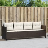 Șezlong vidaXL Maro Poliratan cu Perne Alb Crem, Huse Lavabile, 204x55x69.5 cm, Rezistent UV, pentru Gradina
