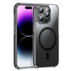 Husa HOCO, compatibila cu MagSafe pentru IPHONE 15, transparenta cu margini negre