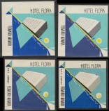 Romania anii 70-80 - Set 4 vignete de bagaje Hotel FLORA din Mamaia (varietati), ONT Carpati, etichete hoteliere, promovare turistica