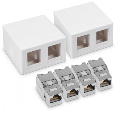 Set 2 Prize ecranate duble de retea RJ45 cu 2 mufe CAT 6A, Kwmobile, Alb, Plastic, 50454.02.02 foto