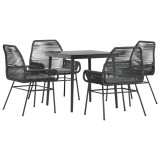 Cumpara ieftin Set de sufragerie de gradina 5 piese neagra Sticla Poly Rattan