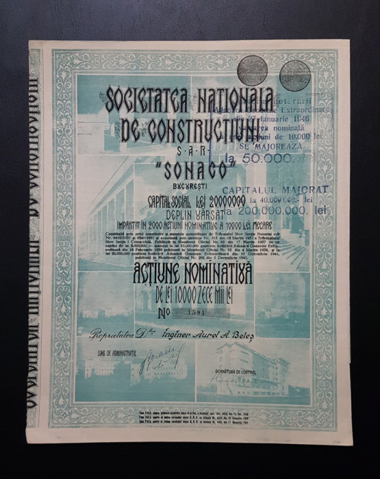 Actiune 1941 soc. de constructii SONACO , titlu , actiuni