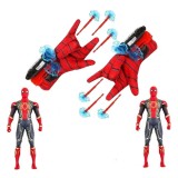 Set 2 Manusi Spiderman cu Ventuze, Lansator si Figurina, IdeallStore&reg;, Rosu, Jucarie Baieti 9 Ani+, Marime Universala