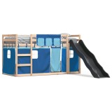 Cumpara ieftin Pat supraetajat cu tobogan si perdele, albastru, 80x200 cm