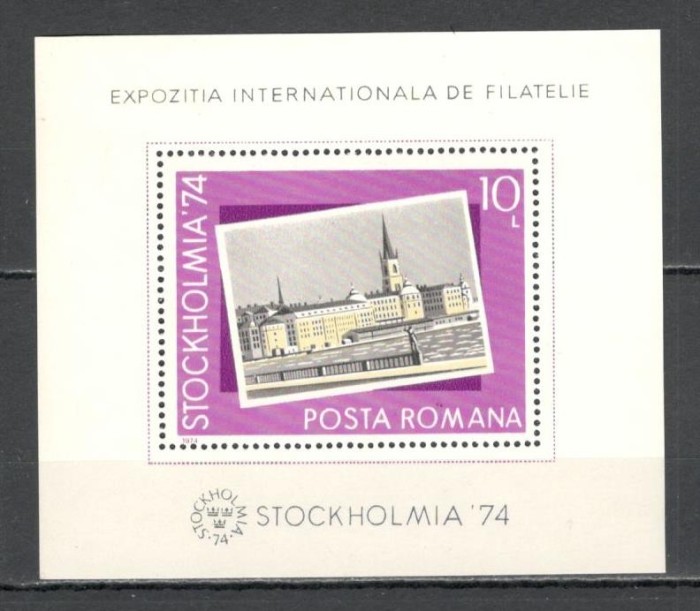Romania.1974 Expozitia filatelica STOCKHOLMIA-Bl. YR.574