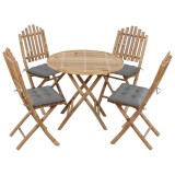 Cumpara ieftin Set mobilier de exterior pliabil, cu perne, 5 piese, bambus