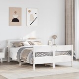 VidaXL Cadru de pat fără saltea, alb, 135x190 cm, lemn masiv de pin