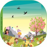 Sticker educativ - Peisaj de Primavara si Copii