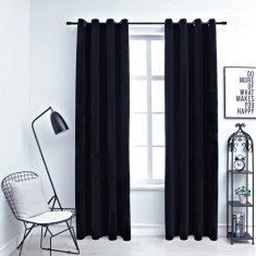Gossi draperii opace cu inele, 2 buc., negru, 140 x 225 cm, catifea