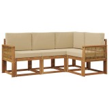 vidaXL Set de canapele de exterior 4 pcs Natural și Bej Poliester 3385179