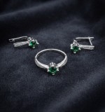 Cumpara ieftin Set din Argint 925 , zEmerald Green Solitaire, - Inel E i Cercei cu Zirconiu Verde E i Alb