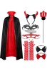 Costum Diavol Femei Halloween Carnaval 8 Accesorii Poliester Negru Rosu Reversibil
