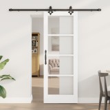 Ușă Glisantă vidaXL cu Set de Accesorii &#039;ORKDAL&#039;Alb Lemn Solid &amp; Sticlă