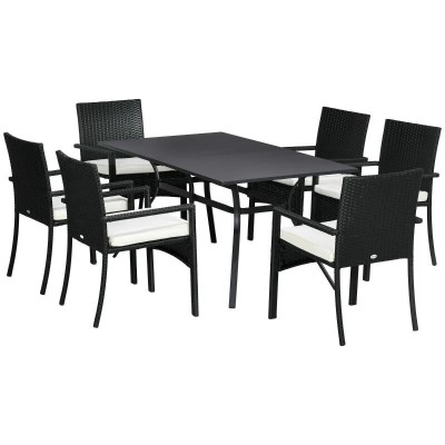 Set mobilier gradina/terasa, negru si bej, ratan sintetic, 1 masa, 6 scaune, Lynna foto
