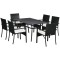 Set mobilier gradina/terasa, negru si bej, ratan sintetic, 1 masa, 6 scaune, Lynna