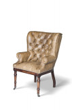 Fotoliu Piele Naturala Bivol Lyon cu Rotile, Lemn Fag, 79x83x112cm, Rezistent, Elegant, Confortabil