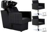 Set Scafă coafor Tom + 2 scaune coafură cu suport hidraulic pivotant, accesorii și bol ceramic