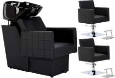 Set Scafă coafor Tom + 2 scaune coafură cu suport hidraulic pivotant, accesorii și bol ceramic