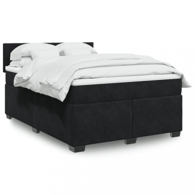 vidaXL Pat box spring cu saltea, negru, 140x200 cm, catifea 3286332 foto