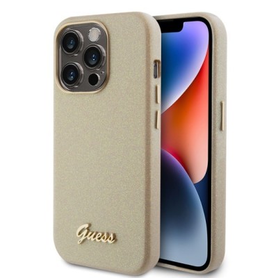 Husa pentru iPhone 15 Pro - Guess Glitter Glossy Script (GUHCP15LPGMCSD) - Sparkle Beige foto