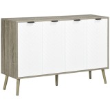 HOMCOM Bufet jos, mobilier de depozitare, 2 dulapuri, 4 uși, model chevron, polițe reglabile, 120 x 35 x 77,4 cm, alb și gri | Aosom Romania