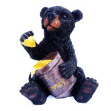 Statueta decorativa, Urs cu un borcan cu miere, Negru, 20 cm, 1299G