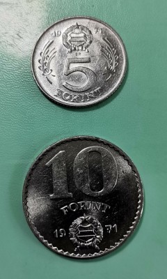 SV * Ungaria LOT 5 și 10 FORINT 1971 * AUNC+ / UNC cu luciu monetar foto