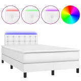 Cumpara ieftin Pat cu arcuri, saltea si LED, alb, 120x200 cm, piele ecologica