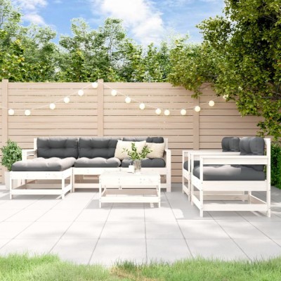 vidaXL Set mobilier de grădină, 7 piese, alb, lemn masiv de pin 3186257 foto