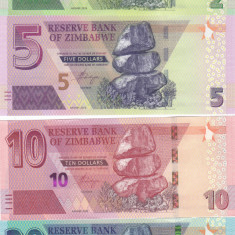 Bancnota Zimbabwe 2, 5, 10 si 20 Dolari 2019/20 - PNew UNC ( hibrid , set x4 )