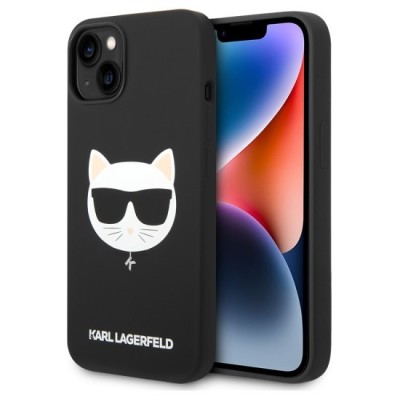 Husa pentru iPhone 15 Plus / iPhone 14 Plus - Karl Lagerfeld Silicone MagSafe (KLHMP14MSLCHBK) - Choupette Head foto