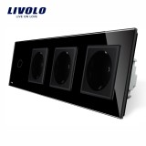 Intrerupator simplu cu touch si priza tripla Livolo din sticla, negru