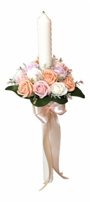 Lumanare Nunta Botez Spiralata EVENTISSIMI - Aranjament Trandafiri, 60 cm, Multicolor foto