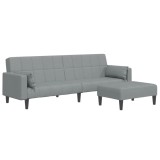 Canapea extensibila cu taburet, 2 locuri, gri deschis, textil