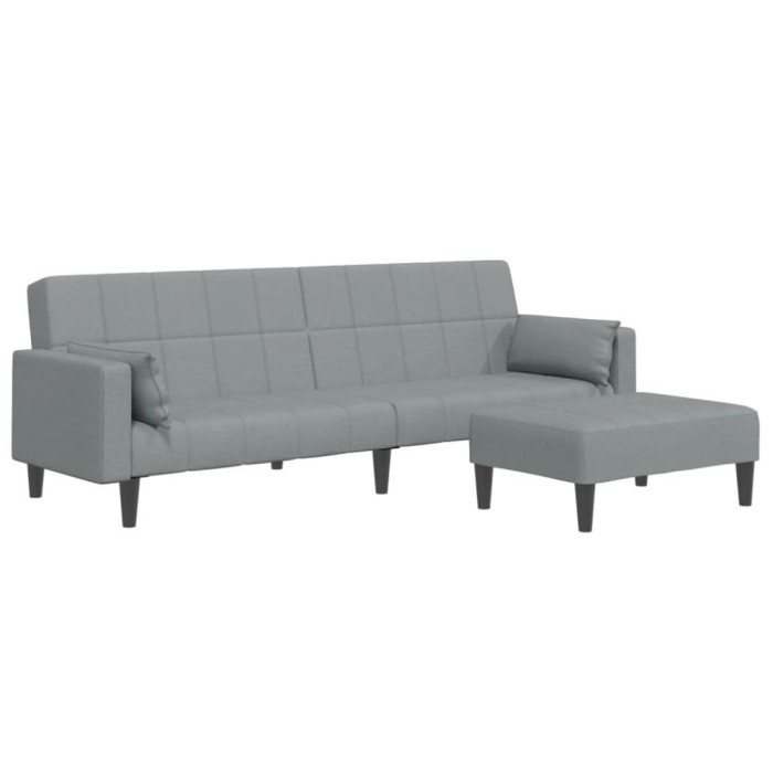 Canapea extensibila cu taburet, 2 locuri, gri deschis, textil