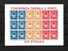 ROMANIA 1947 - CONFEDERATIA GENERALA A MUNCII, BLOC, EROARE, MNH - LP 209a