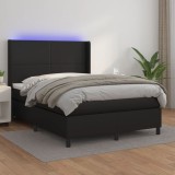 vidaXL Pat continental cu saltea &amp; LED, negru, 140x190 cm, piele eco 3139259